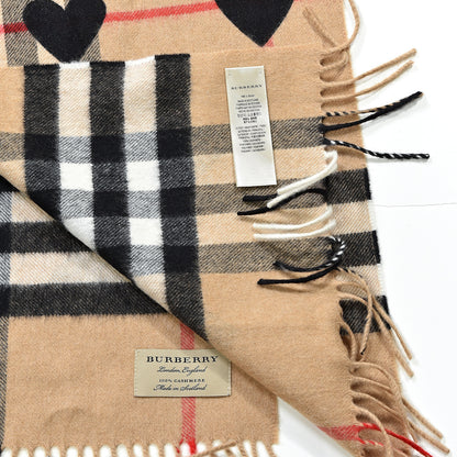Burberry Cashmere Giant Heart Fringe Scarf Camel 3 of 3