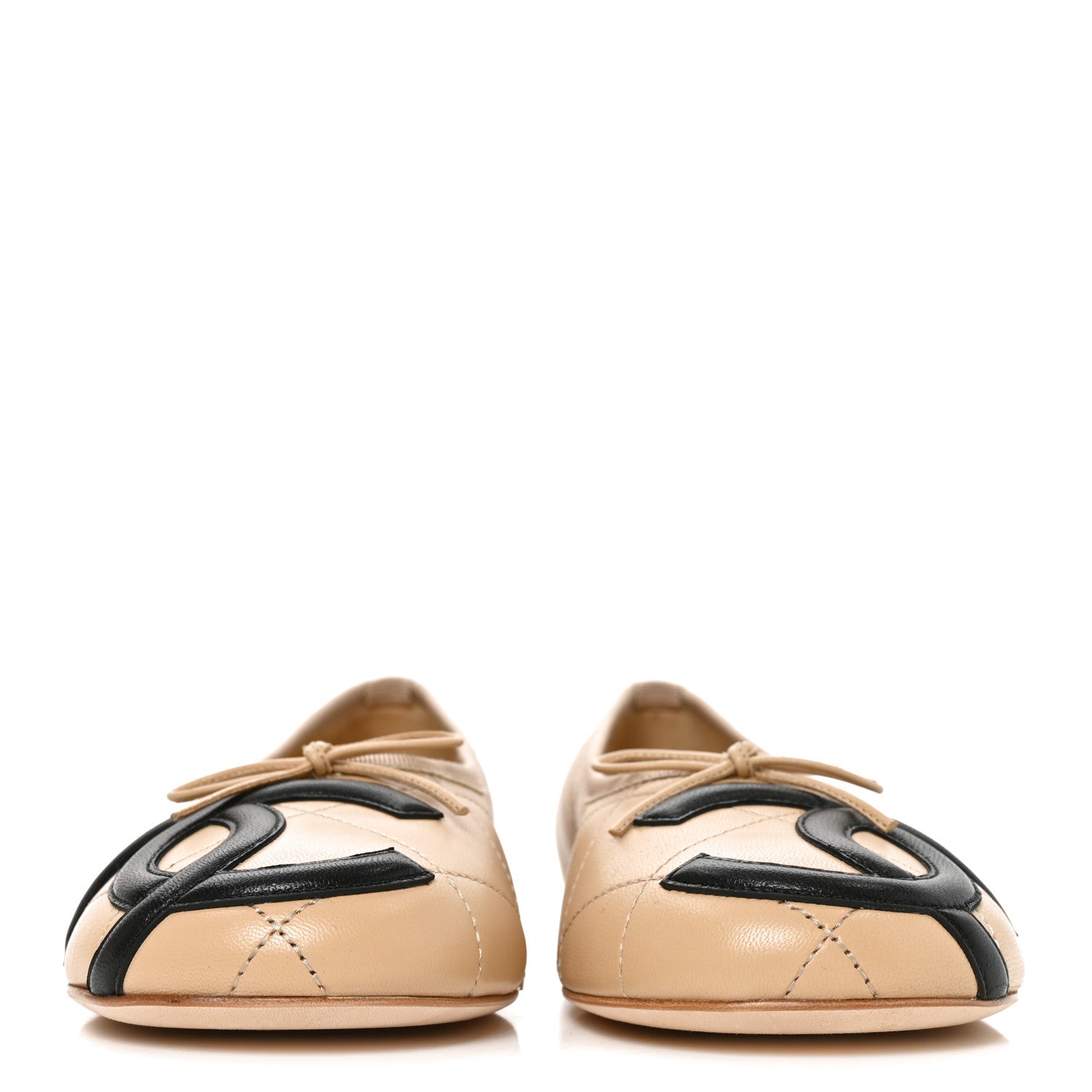 Chanel Lambskin Quilted CC Cambon Ballet Flats 39 Beige Black 2 of 8