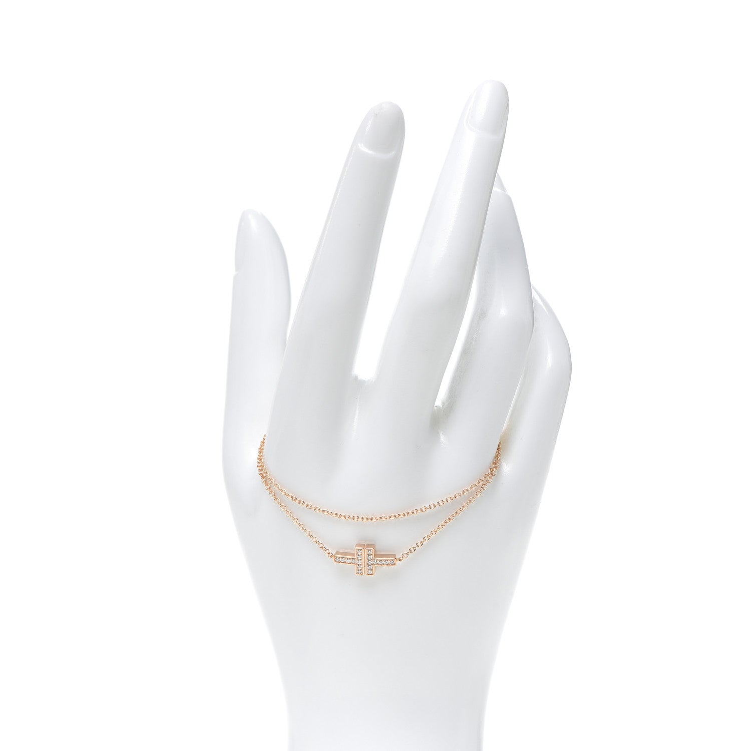 Tiffany 18K Rose Gold Diamond T Double Chain Bracelet 2 of 6