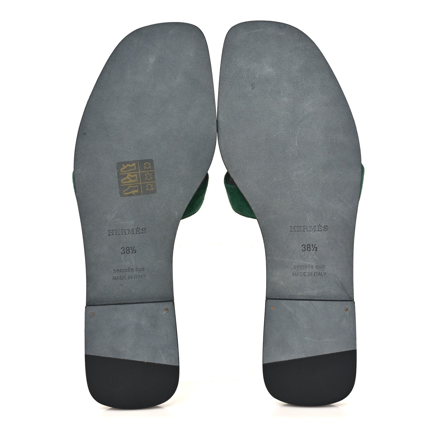 Hermes Suede Goatskin Oran Sandals 38.5 Vert Electrique 6 of 10