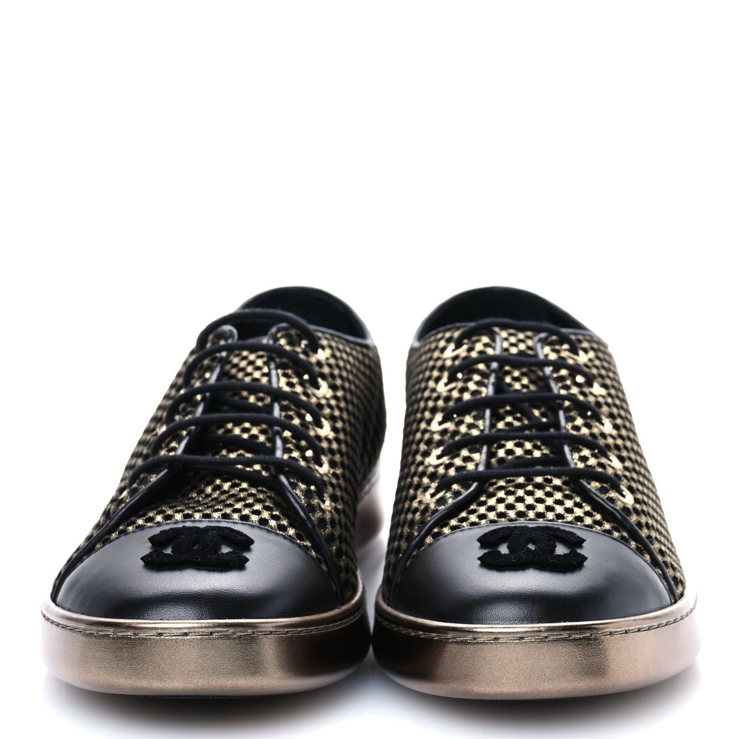 Fabric Mesh Lambskin Low Top Sneakers 39.5 Gold Black
