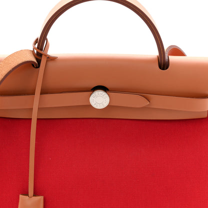 Hermes Vache Hunter Toile Herbag Zip 31 PM Rouge Tomate Natural 16 of 21