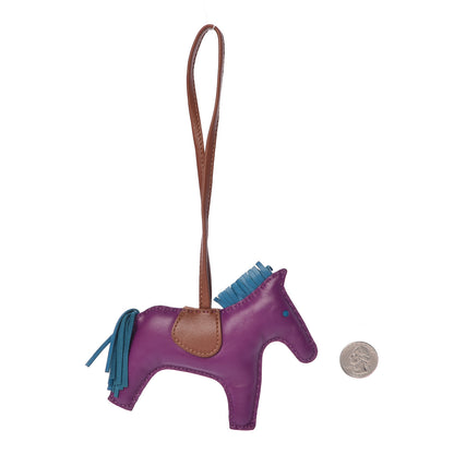 Hermes Milo Lambskin Grigri Rodeo Horse Bag Charm MM Anemone Bleu Izmir Fauve 2 of 4