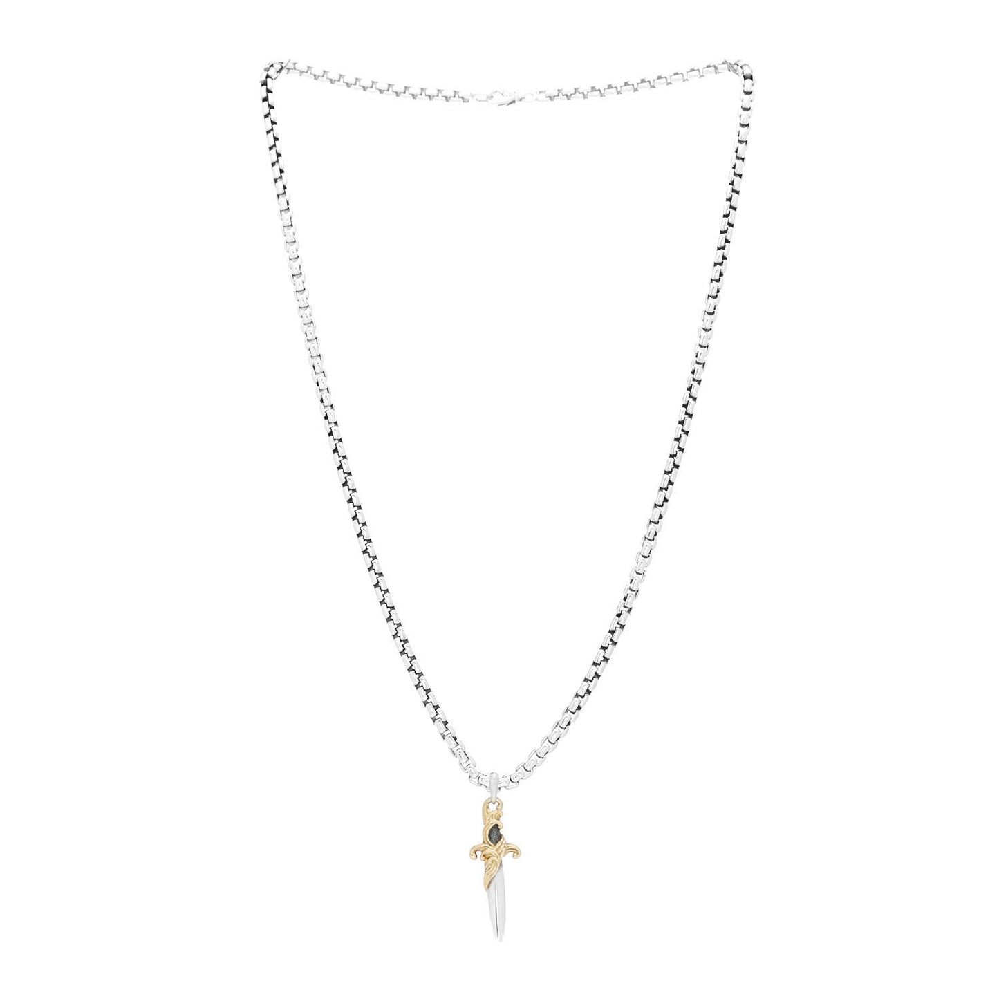 Sterling Silver 18K Yellow Gold Waves Dagger Amulet Pendant Necklace