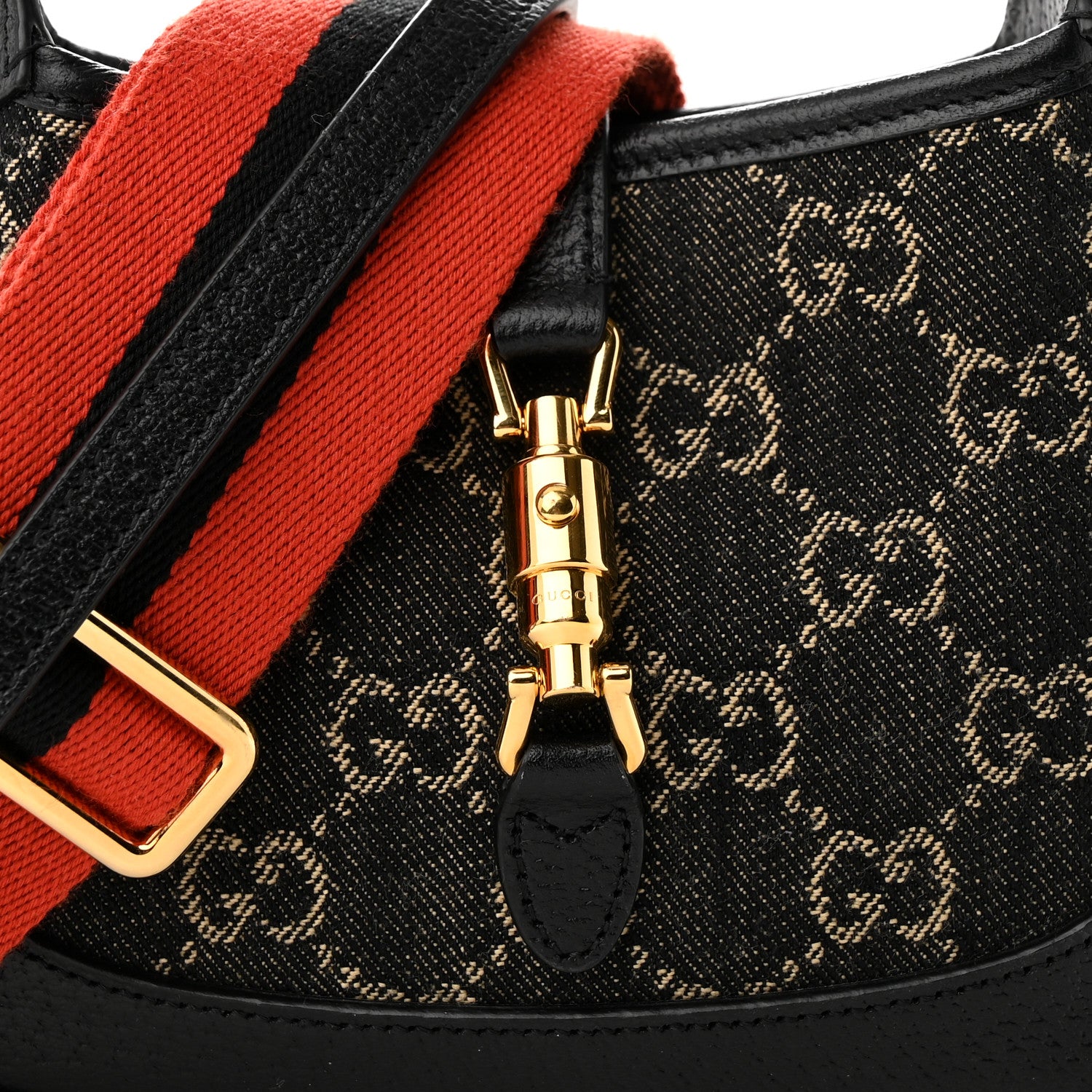Gucci Jacquard Black Denim GG Monogram Textured Dollar Calfskin Mini Jackie 1961 Hobo Black Ivory 9 of 11