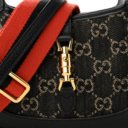 Gucci Jacquard Black Denim GG Monogram Textured Dollar Calfskin Mini Jackie 1961 Hobo Black Ivory 9 of 11