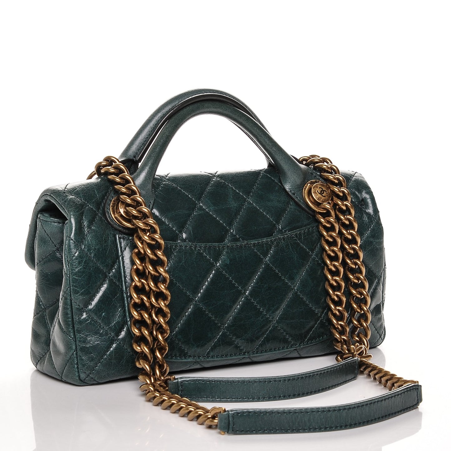 Glazed Calfskin Quilted Small Castle Rock Flap Green
