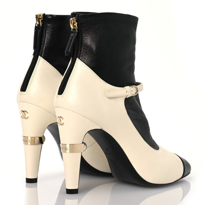 Chanel Lambskin Booties 37 Black White 4 of 12