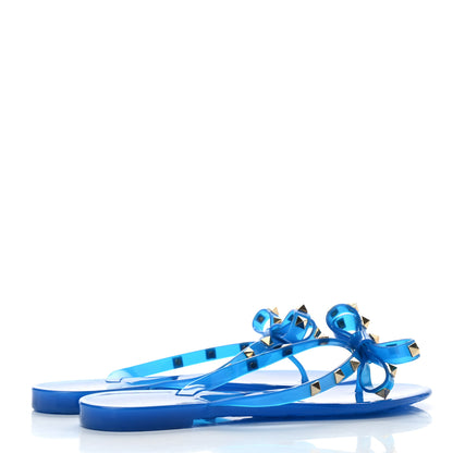 Valentino Garavani PVC Jelly Rockstud Bow Thong Sandals 40 Blue Fluo 4 of 7