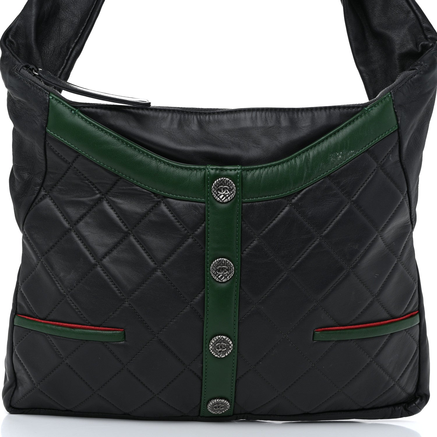 Chanel Lambskin Quilted Small Girl Bag Black Green 7 of 10