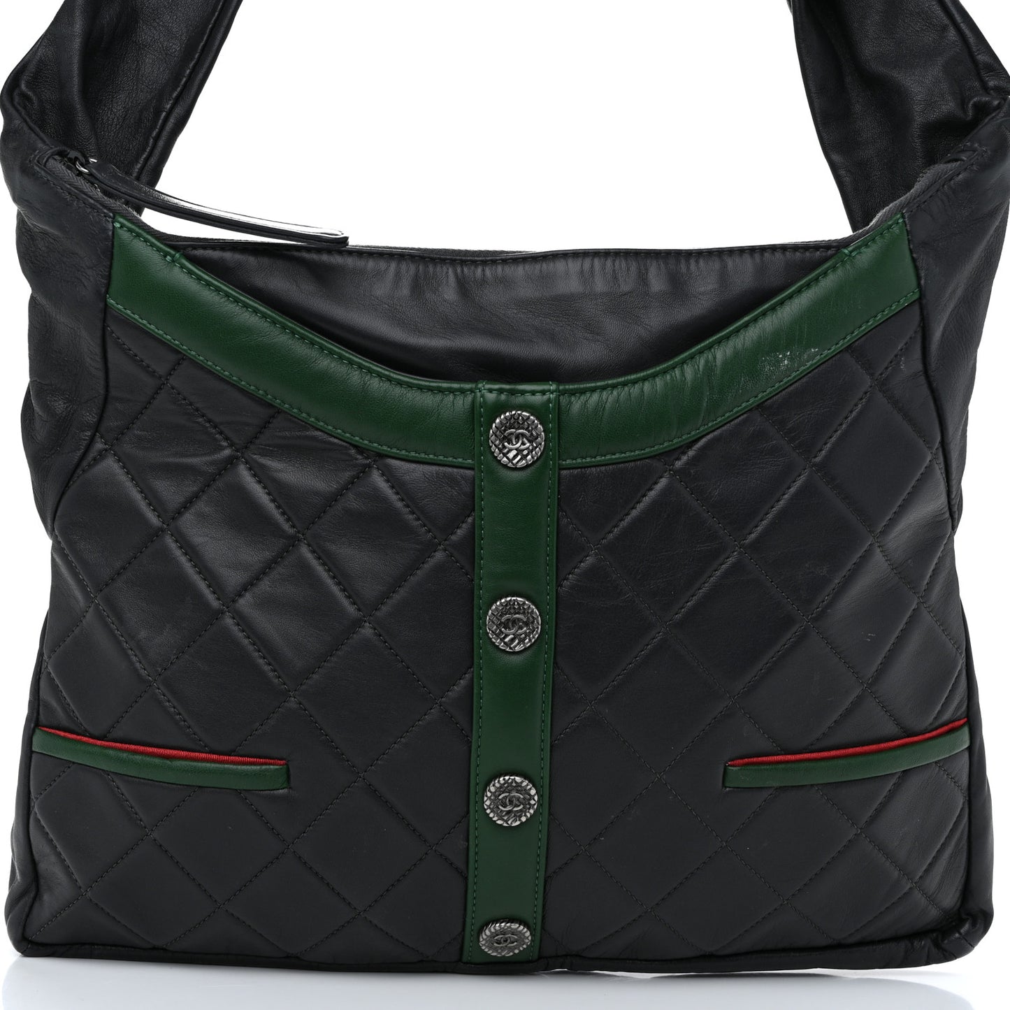 Lambskin Quilted Small Girl Bag Black Green