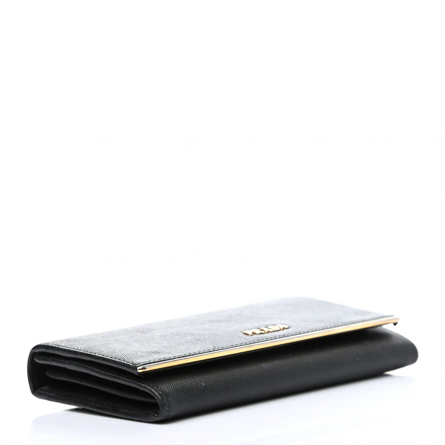 Saffiano Metal Bar Continental Flap Wallet Black
