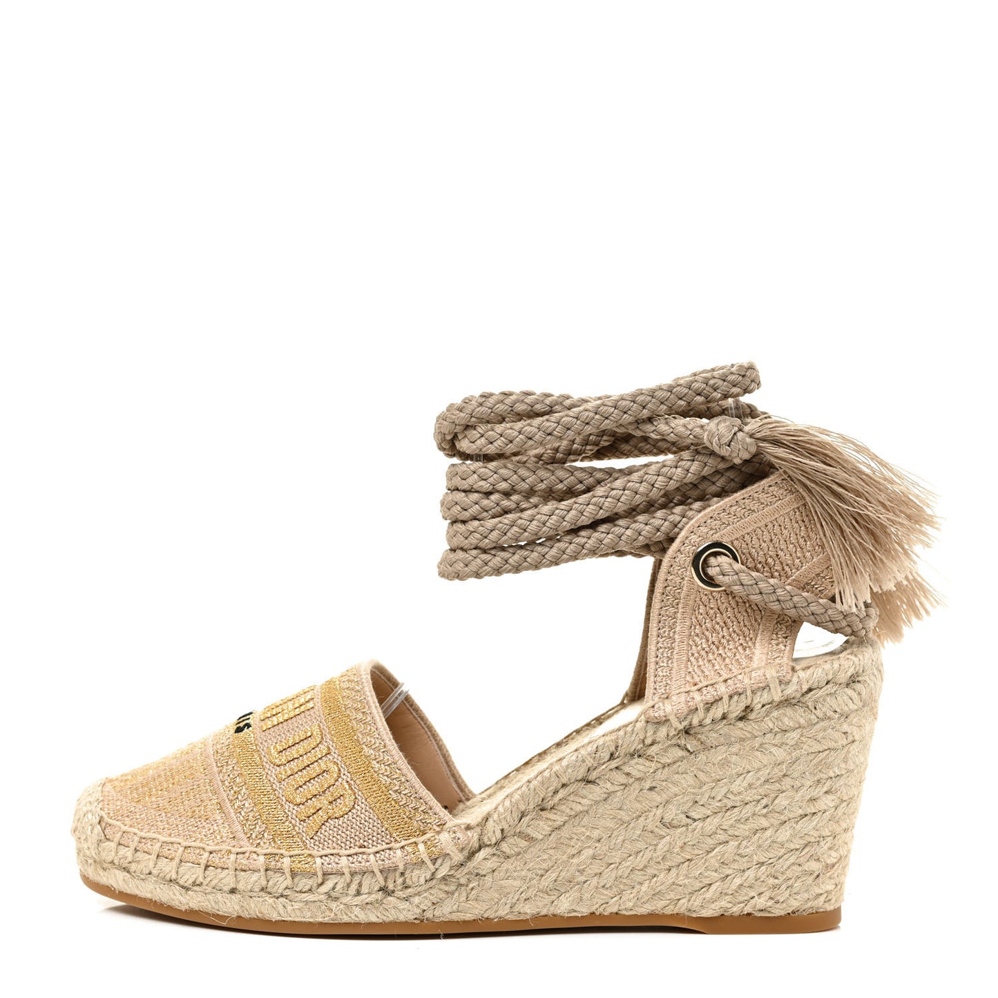 Canvas Embroidered Granville Ankle Tie Espadrille Wedges 37 Cream