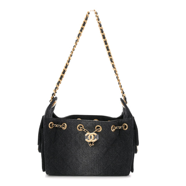Chanel Washed Denim Quilted Mini Chanel 25 Handbag Black 1813397