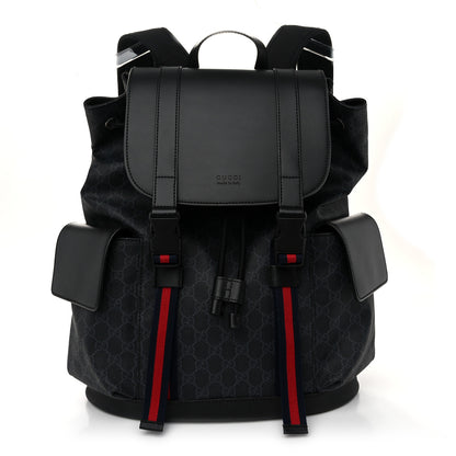 Gucci Soft GG Supreme Monogram Calfskin Web Double Buckle Backpack Black 1 of 10