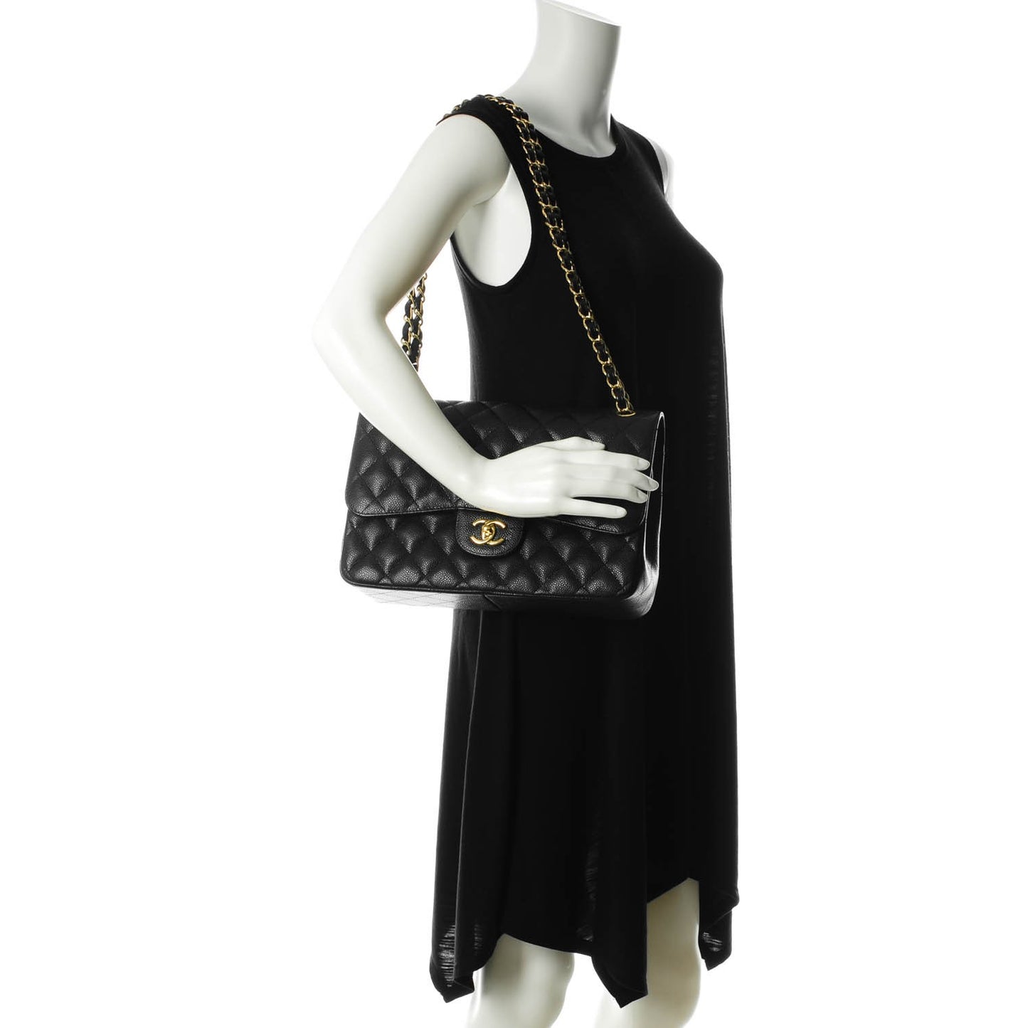 Caviar Quilted Jumbo Double Flap Black