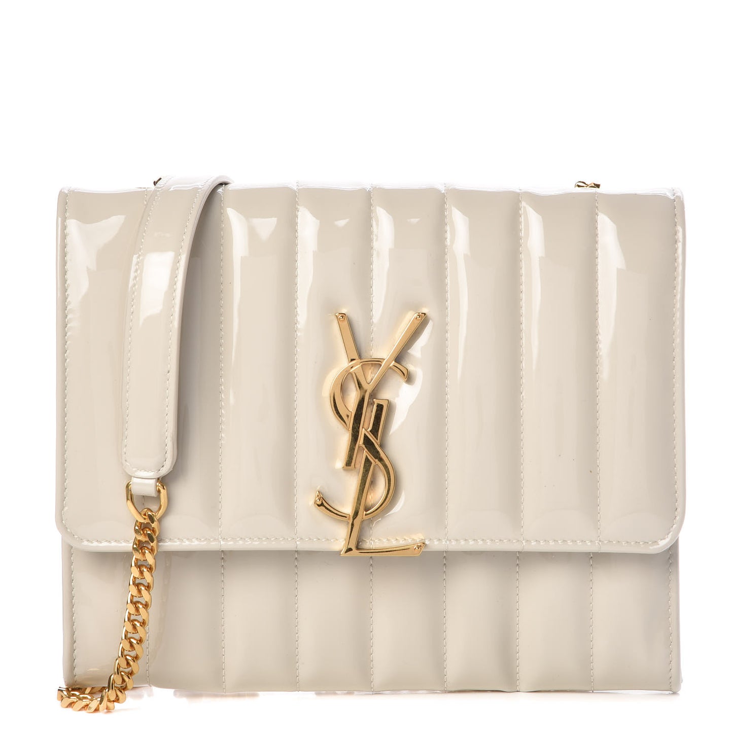 Patent Calfskin Matelasse Monogram Vicky Chain Wallet Off White
