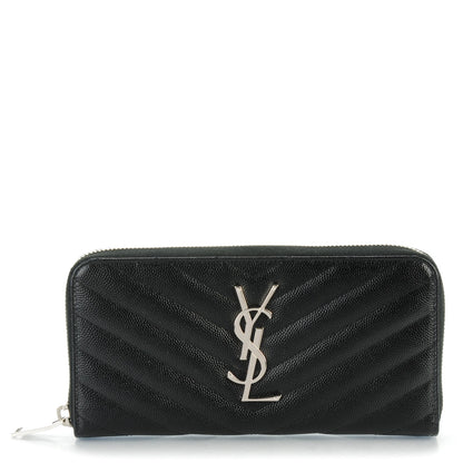Saint Laurent Grain De Poudre Matelasse Chevron Monogram Zip Around Wallet Black 1 of 7