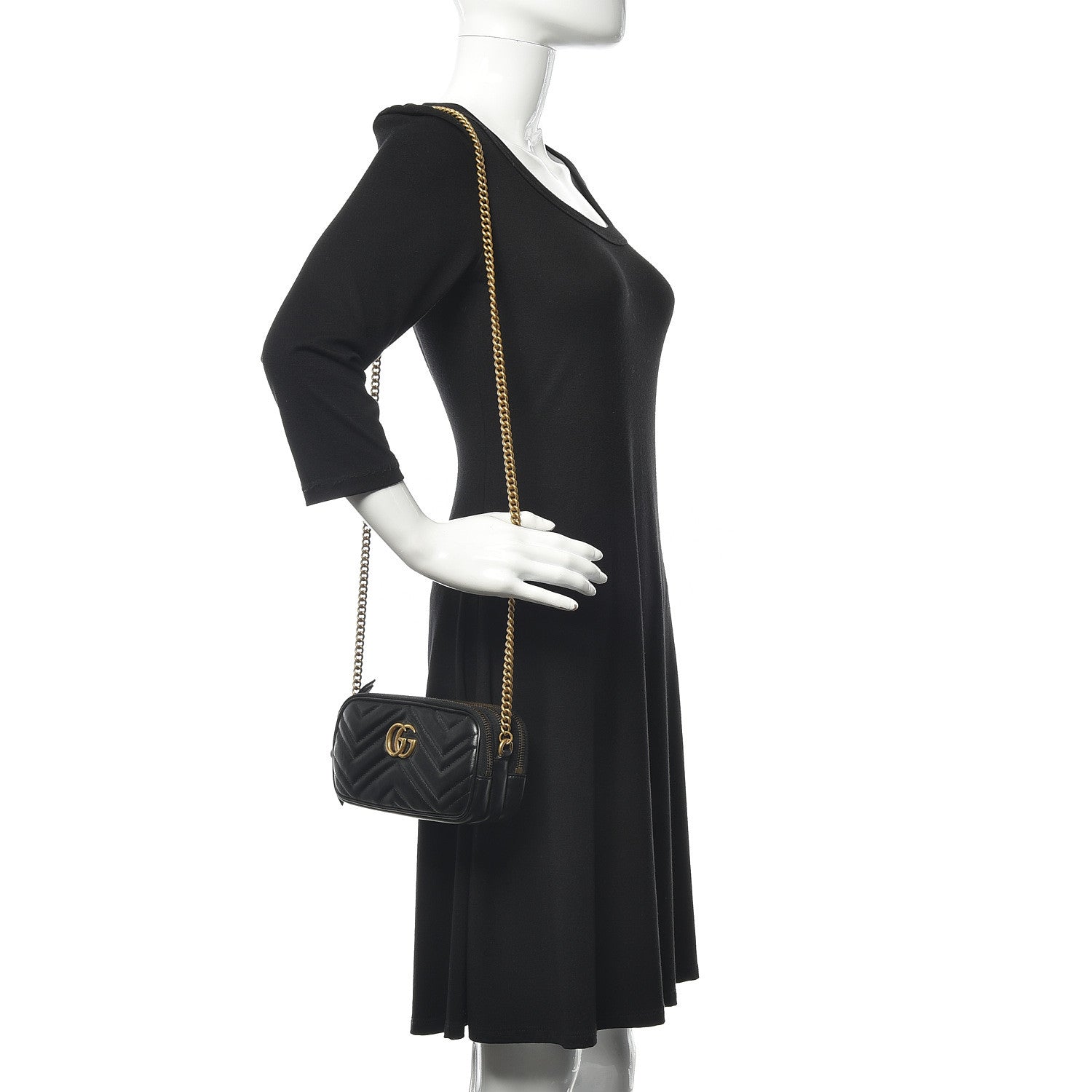 Gucci Calfskin Matelasse Mini GG Marmont Chain Crossbody Bag Black 2 of 12