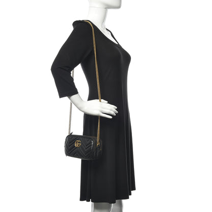 Gucci Calfskin Matelasse Mini GG Marmont Chain Crossbody Bag Black 2 of 12