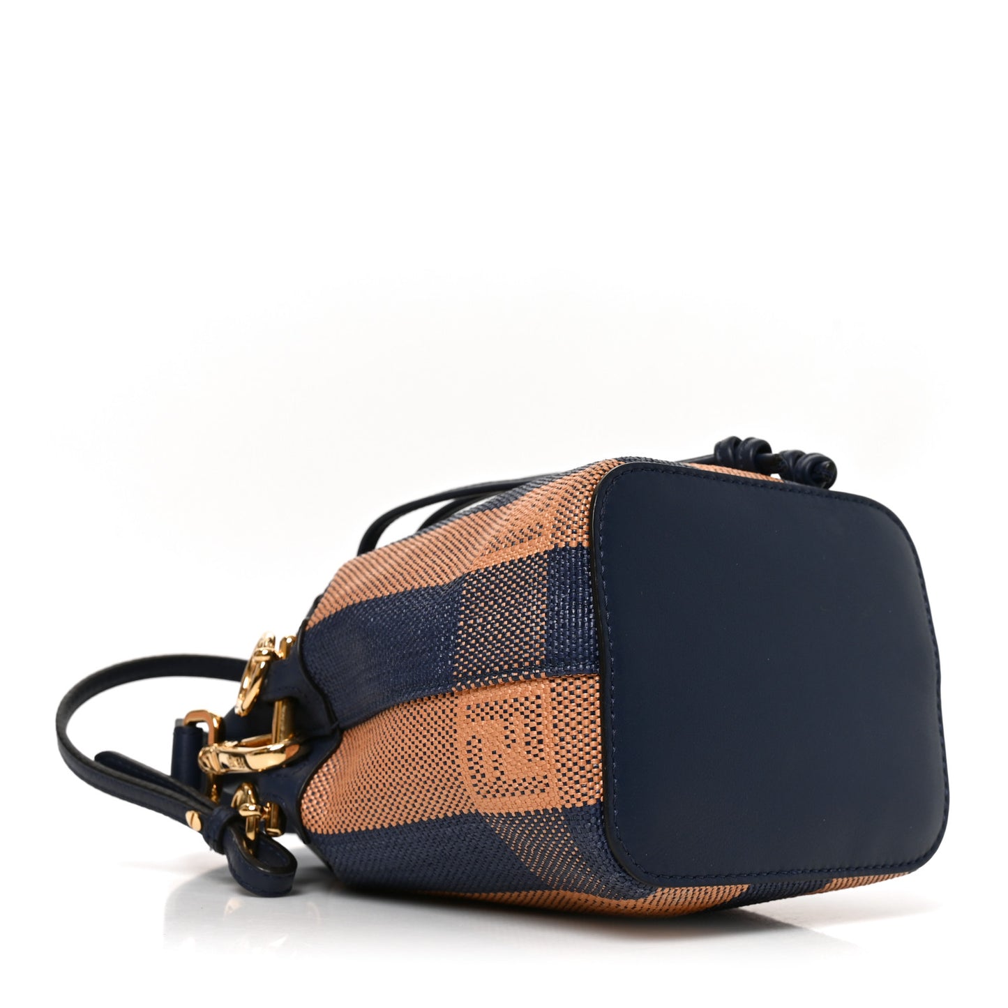 Raffia Vitello Seta F is Fendi Pequin Gingham Woven Mini Mon Tresor Bucket Bag Blue Ruggine