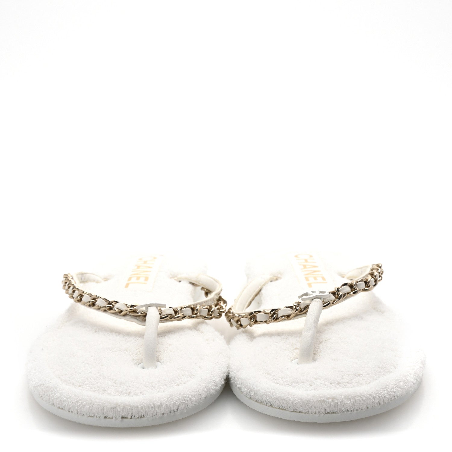 Chanel Lambskin Terry Cloth CC Chain Thong Sandals 36 White 3 of 10