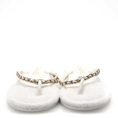 Chanel Lambskin Terry Cloth CC Chain Thong Sandals 36 White 3 of 10
