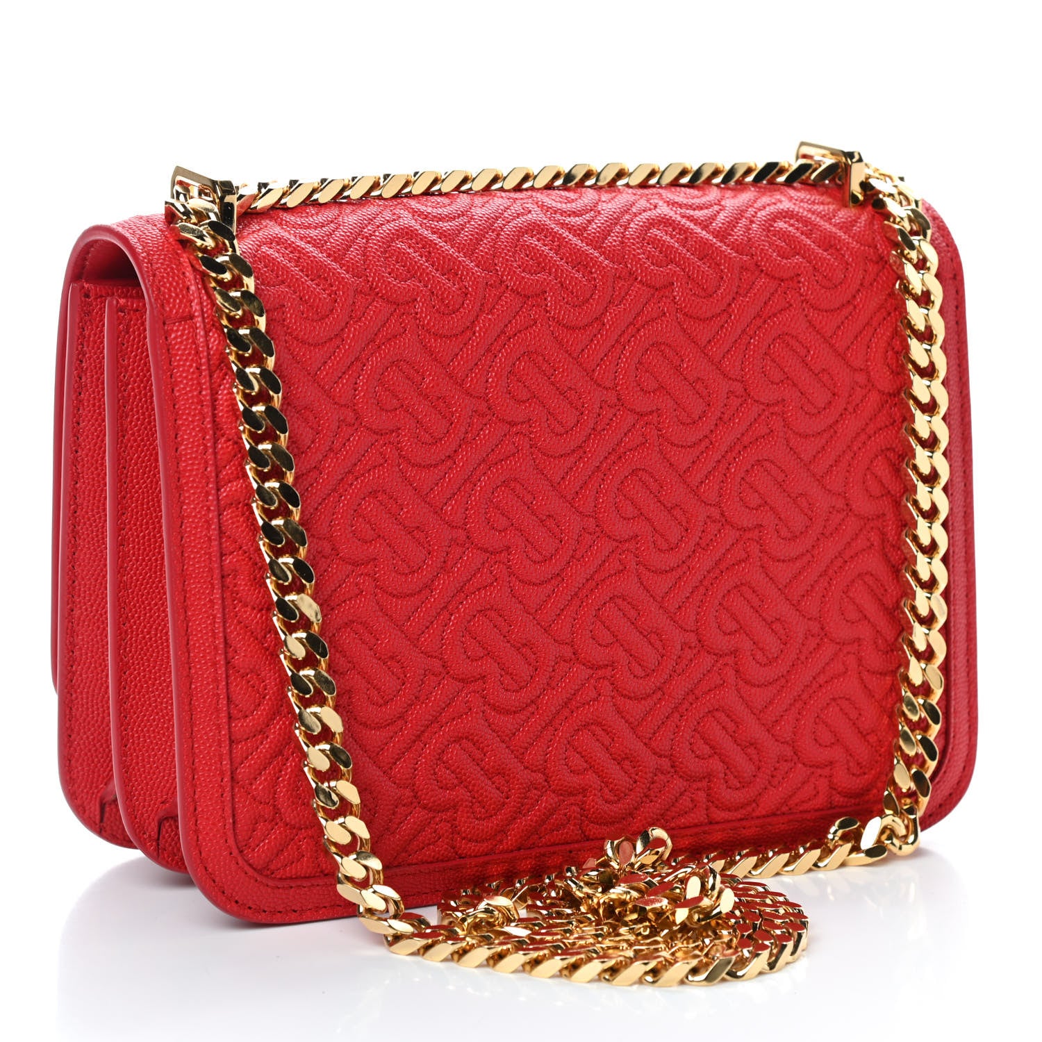 Burberry Grainy Calfskin Monogram Embossed Small TB Chain Bag Bright Red 3 of 9