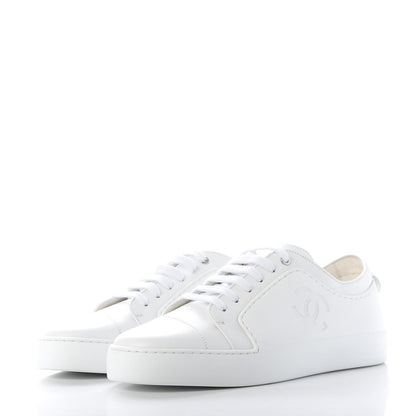 Chanel Calfskin Gum Womens CC Sneakers 40 White 3 of 9