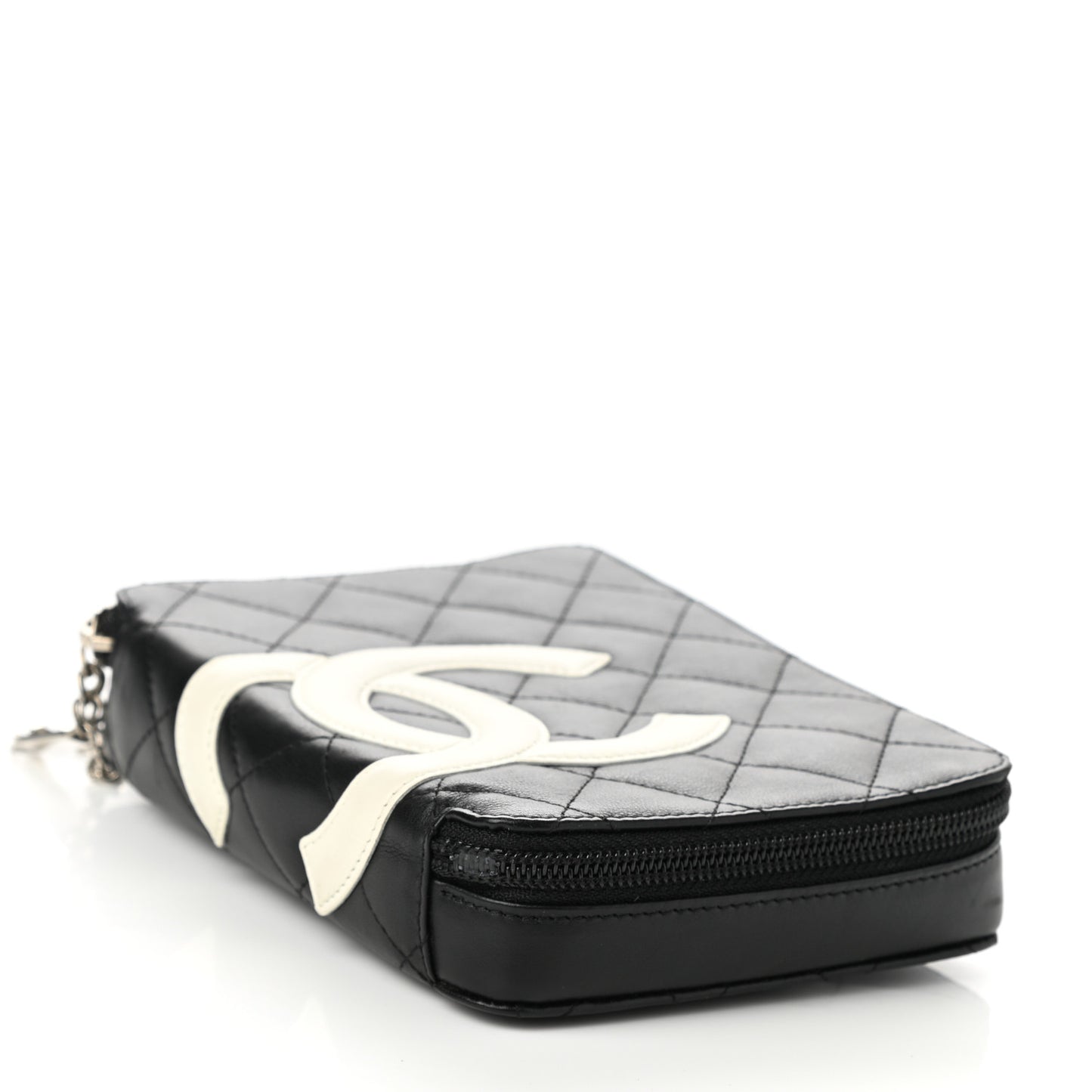 Calfskin Quilted Cambon Zip Around Cosmetic Pouch Black