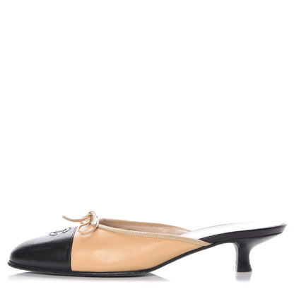 Chanel Lambskin Cap Toe CC Mules 37.5 Beige Black 1 of 10