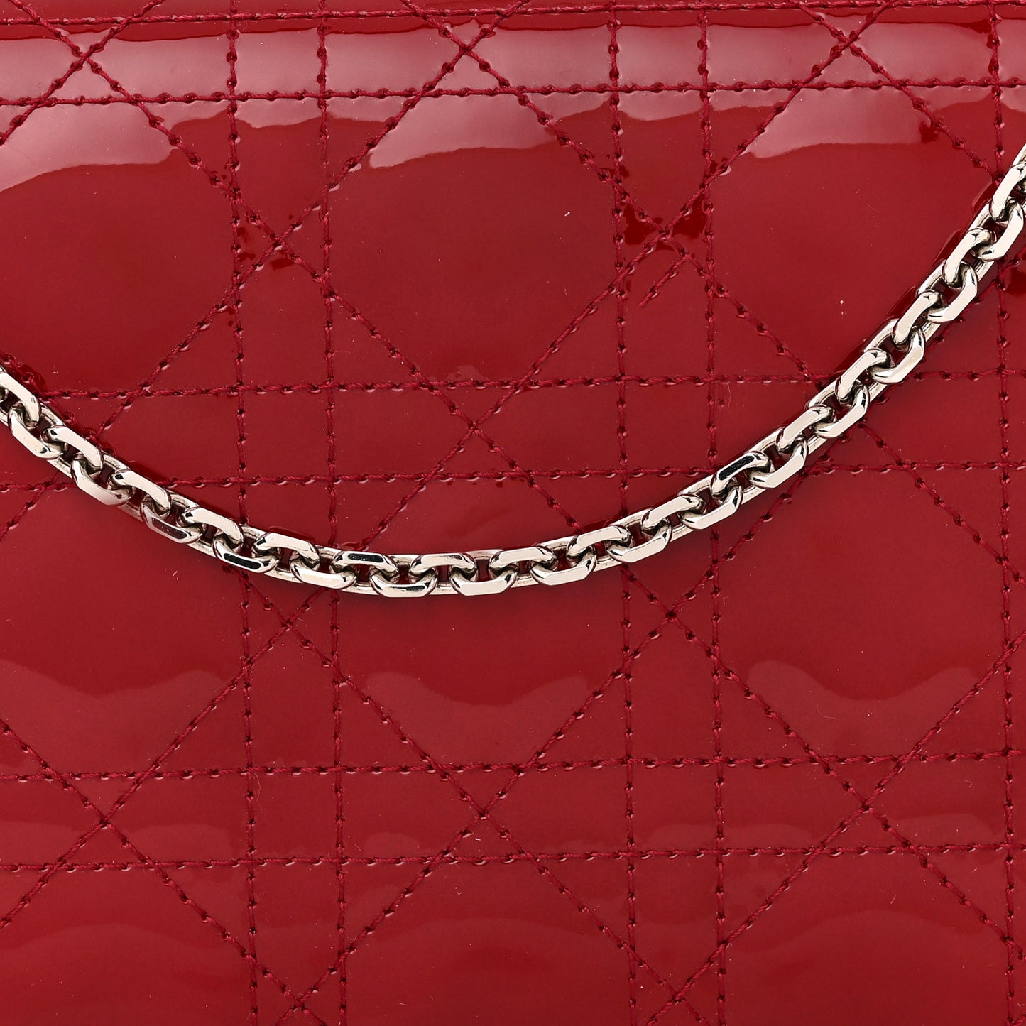 Patent Cannage Lady Dior Chain Wallet Rouge Ceris