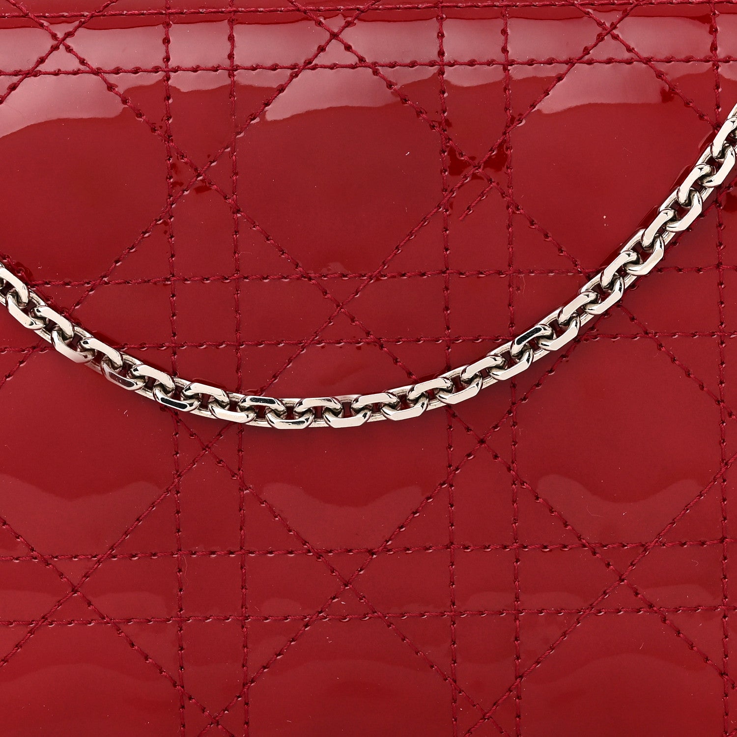 Christian Dior Patent Cannage Lady Dior Chain Wallet Rouge Ceris 9 of 15