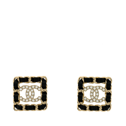 Chanel Crystal Lambskin Chain Sergeant Chanel Stud Earrings Black Gold 1 of 3