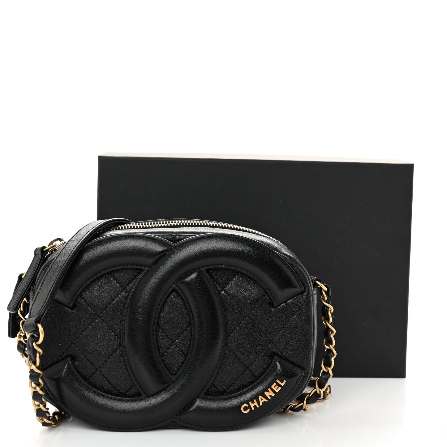 Lambskin Quilted Coco Midnight Camera Case Black