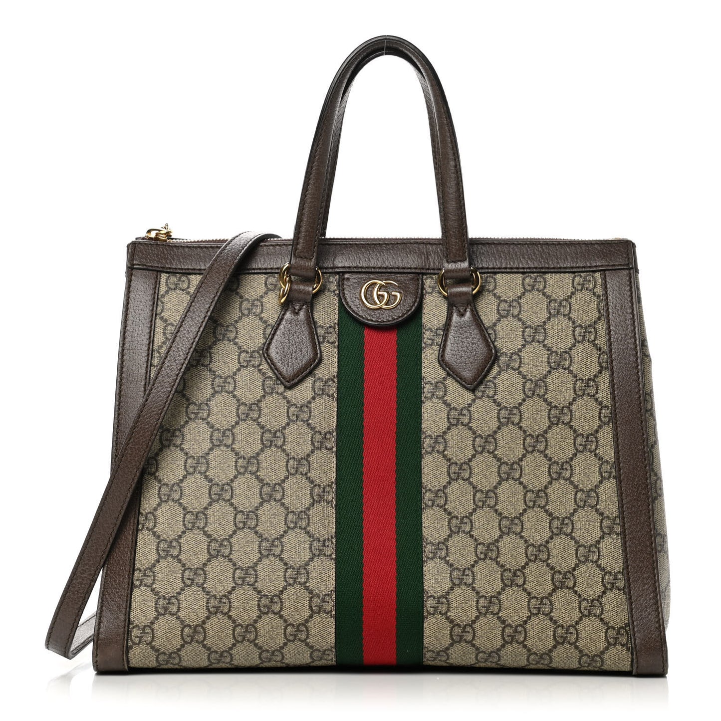 GG Supreme Monogram Web Medium Ophidia Tote Bag Brown