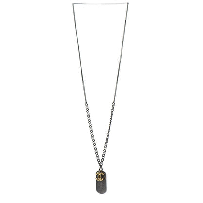 Chanel Ruthenium ID Dog Tag Charm Necklace Silver Gold 3 of 6