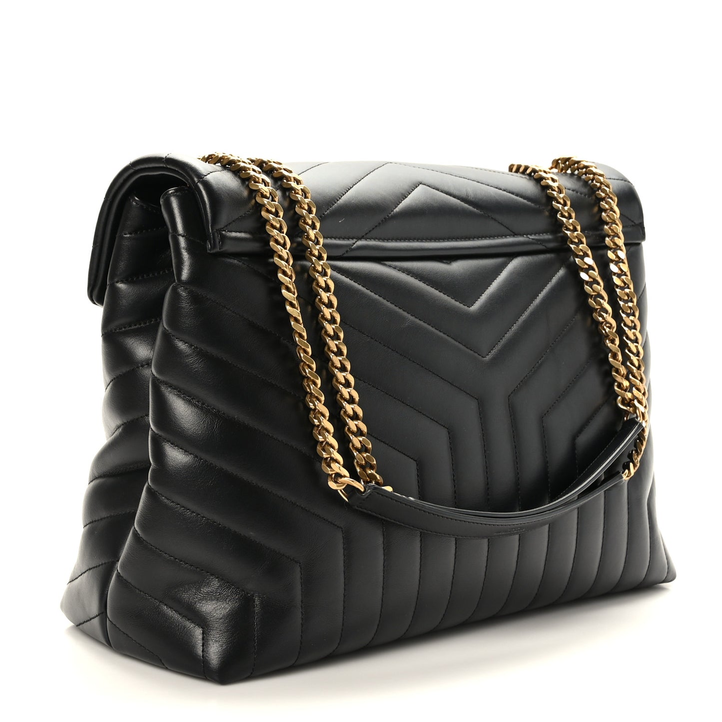 Calfskin Y Quilted Monogram Large Loulou Chain Satchel Black