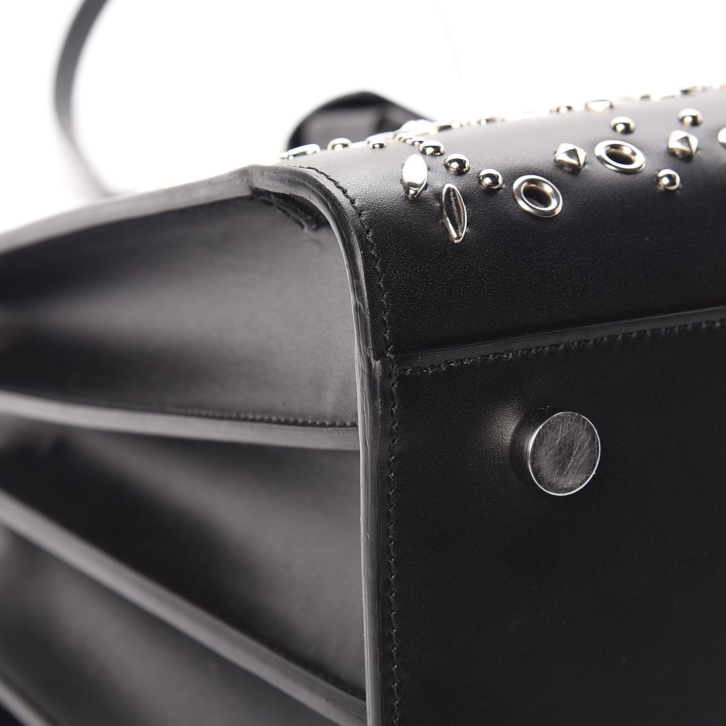 Calfskin Perforated Bandana Studded Small Sac De Jour Black