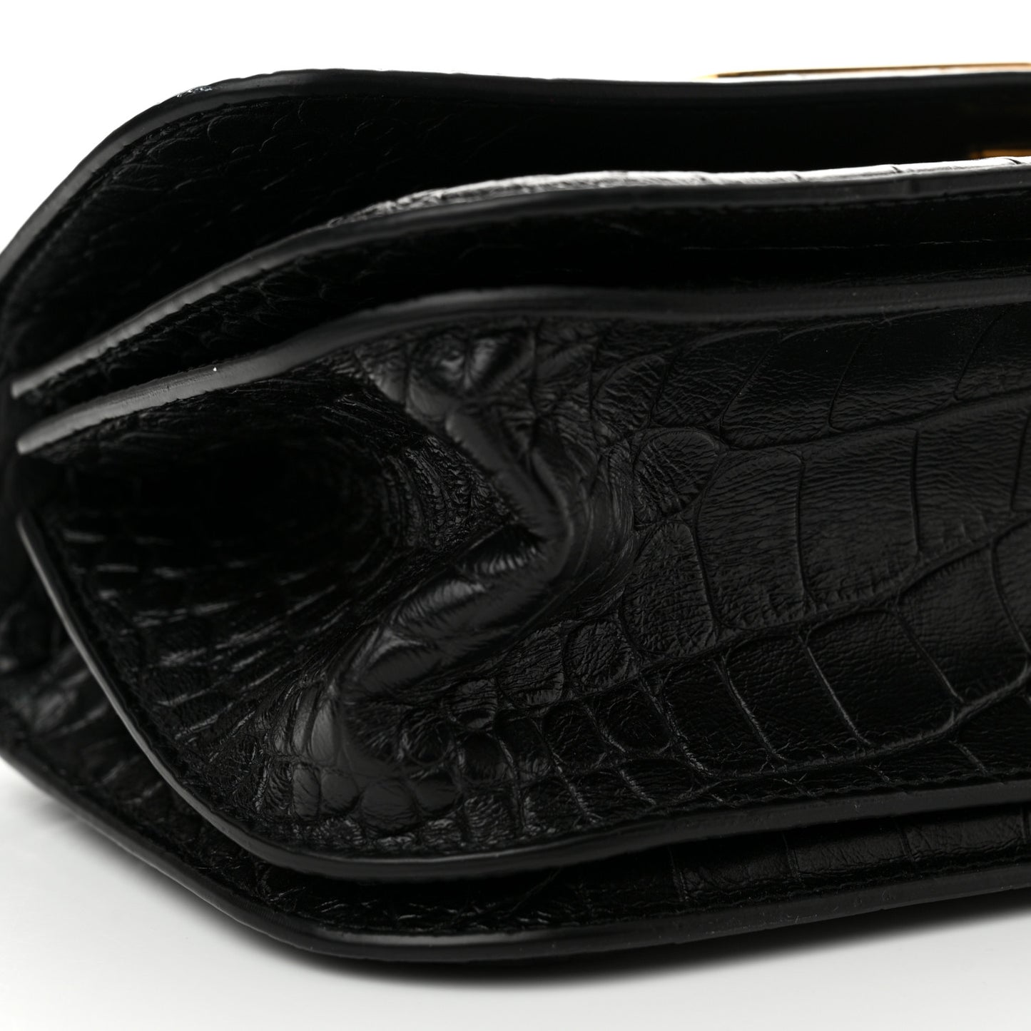 Extra Supple Calfskin Crocodile Embossed Small Gossip Bag Black