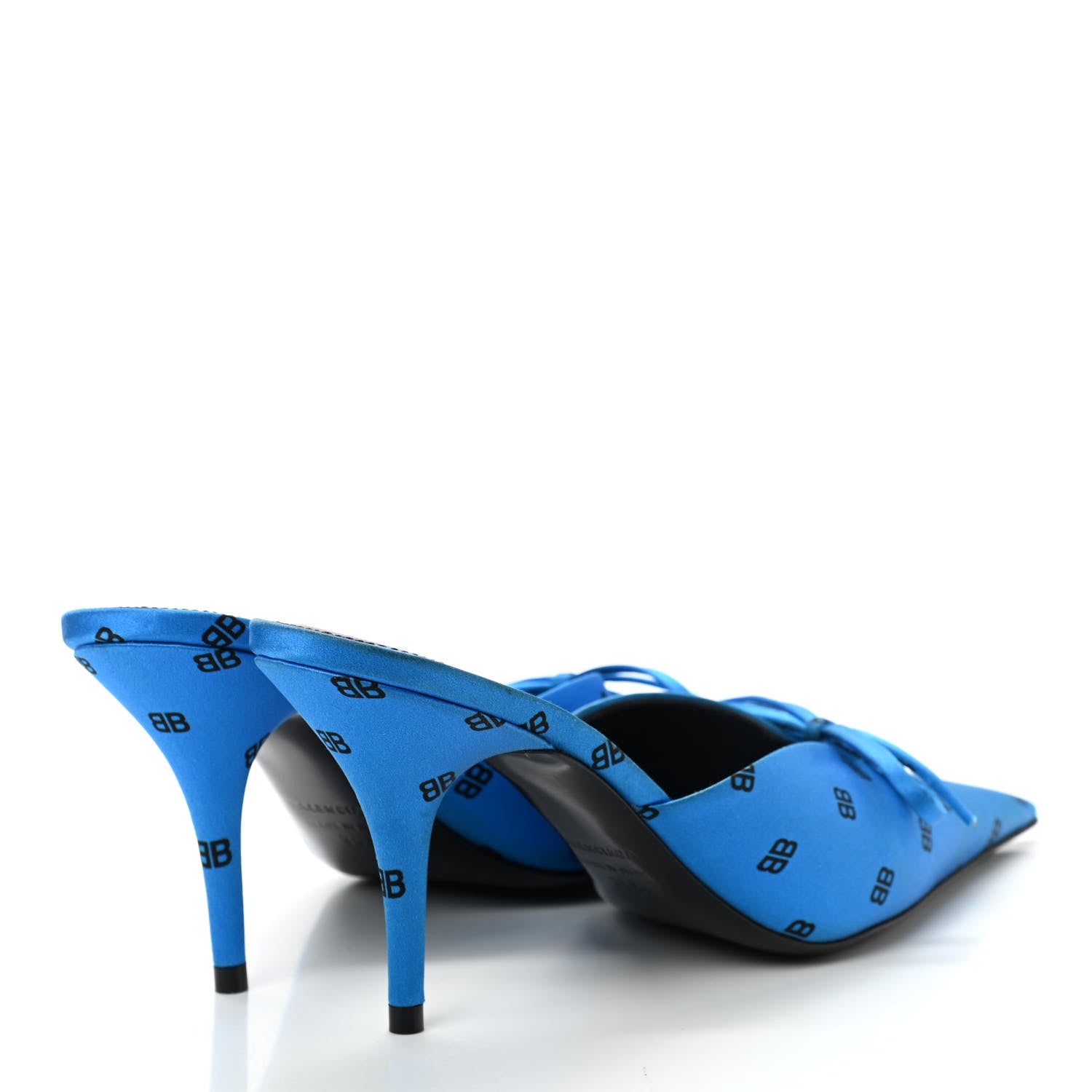 Balenciaga Crepe Satin BB Printed Knife Pointed Toe Mules 36.5 Turquoise Black 4 of 15