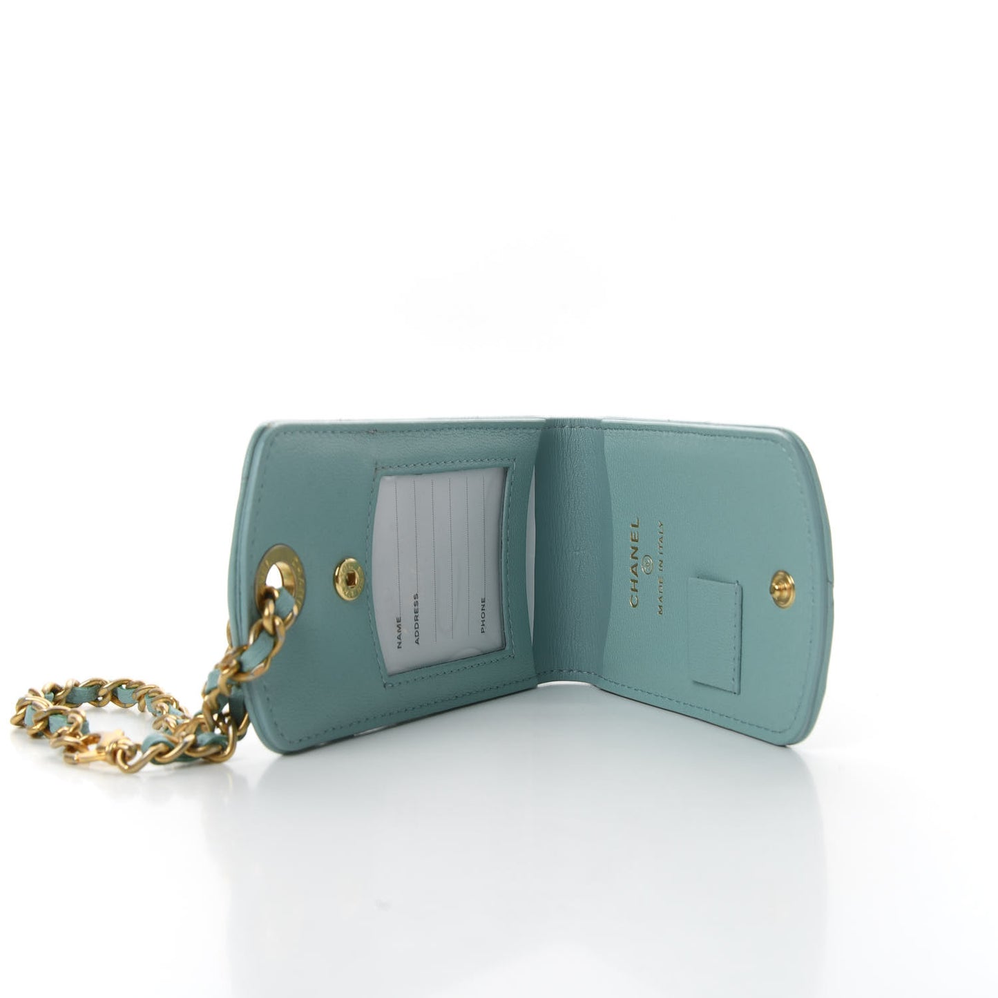 Goatskin Quilted Chanel 19 Luggage Tag Light Blue