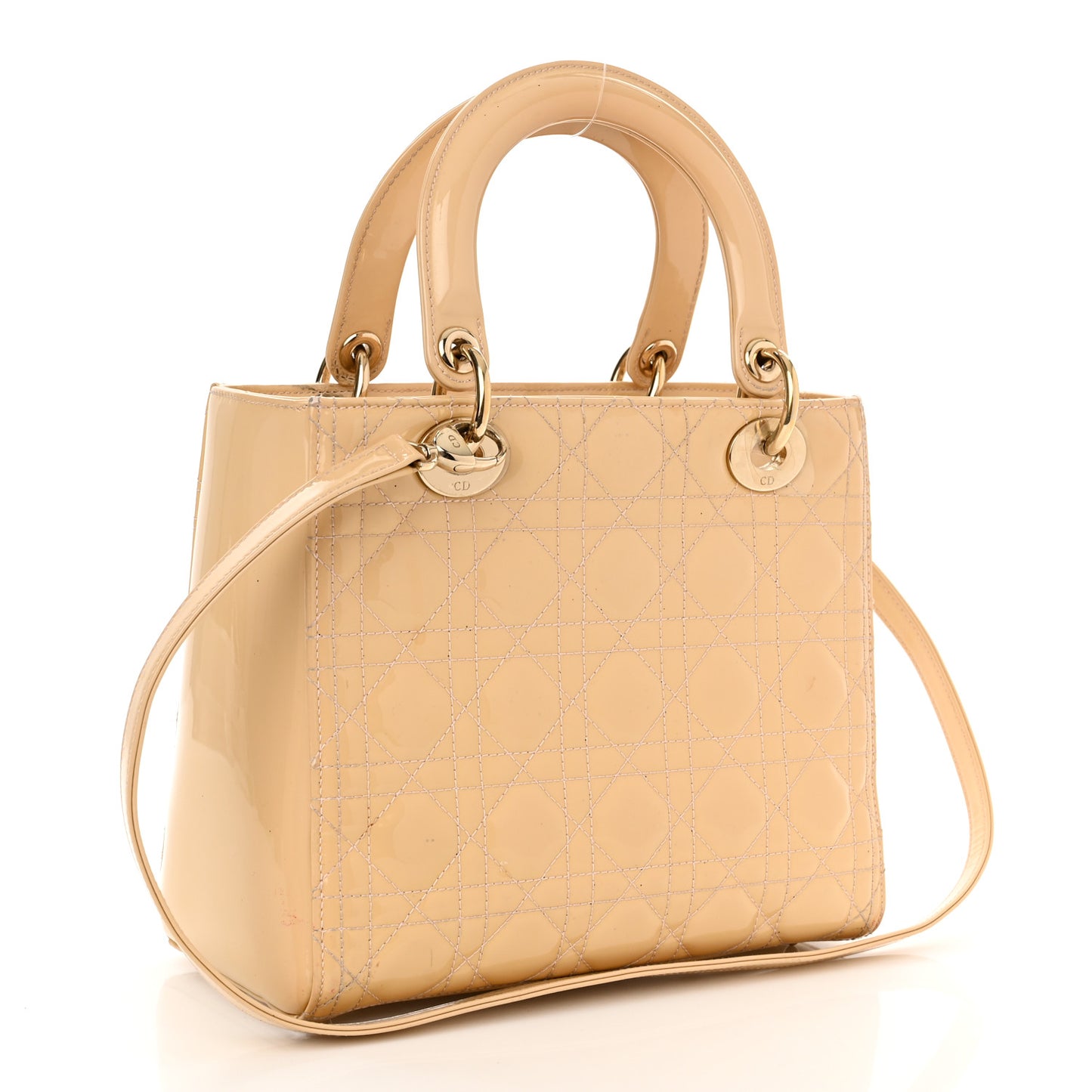 Patent Cannage Medium Lady Dior Beige