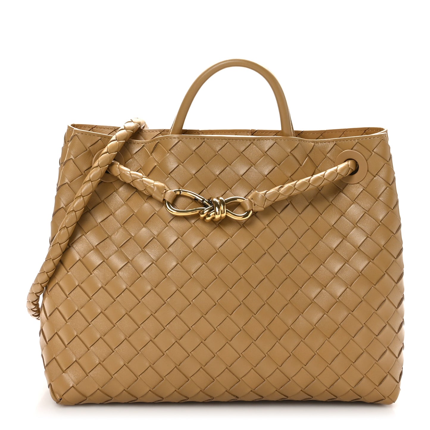 Nappa Intrecciato Medium Andiamo Shoulder Bag Dark Praline