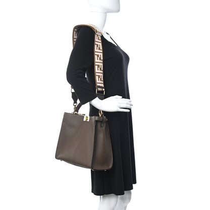 Fendi Vitello Seta Glazed Fabric FF 1974 Medium Peekaboo X-Lite Maya Mogano Panna 2 of 11