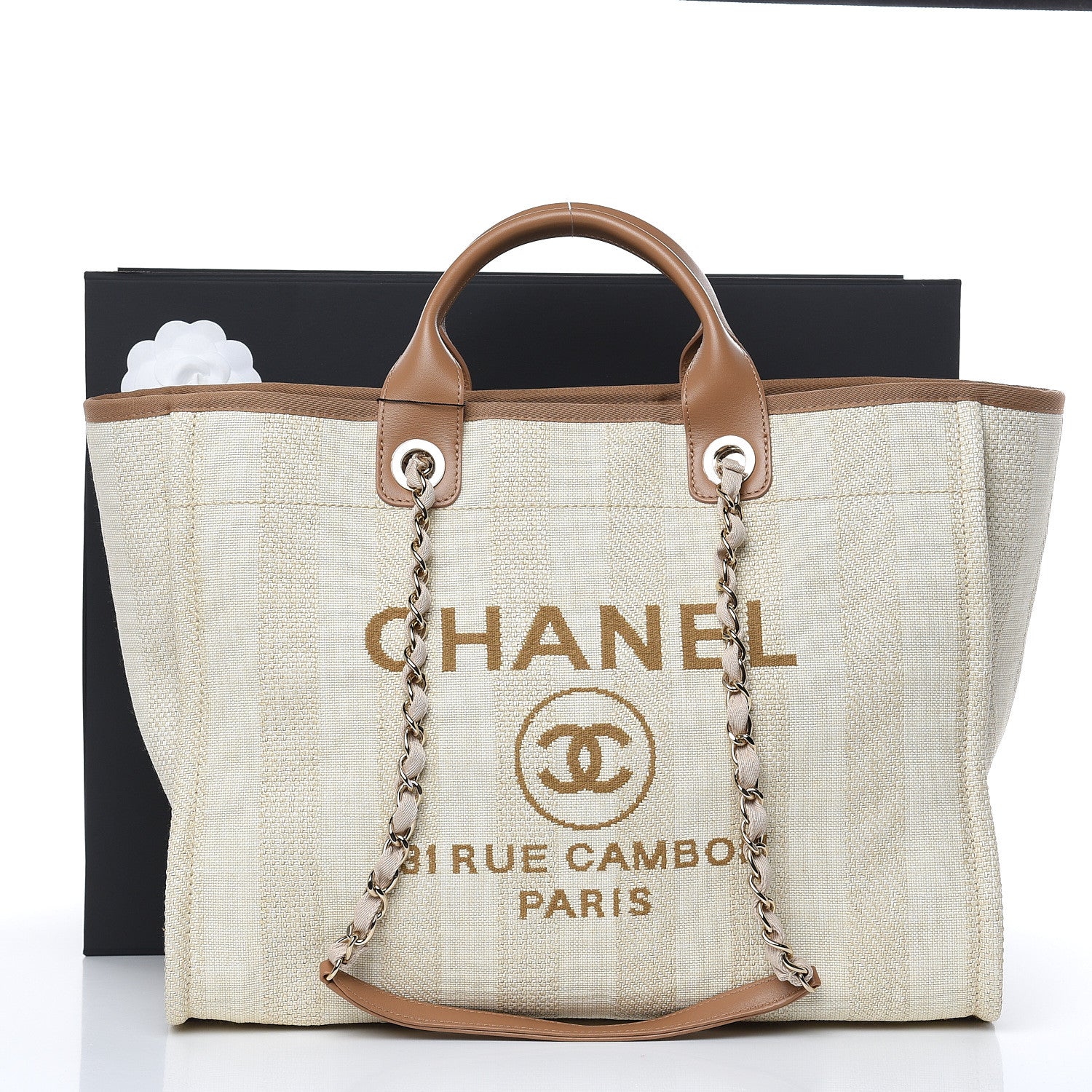 Chanel Straw Raffia Calfskin Striped Large Deauville Tote Beige 10 of 10