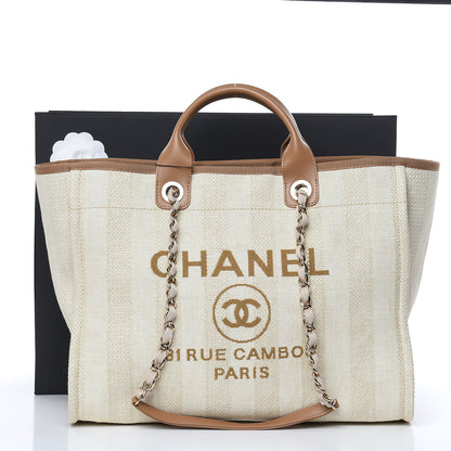 Chanel Straw Raffia Calfskin Striped Large Deauville Tote Beige 10 of 10