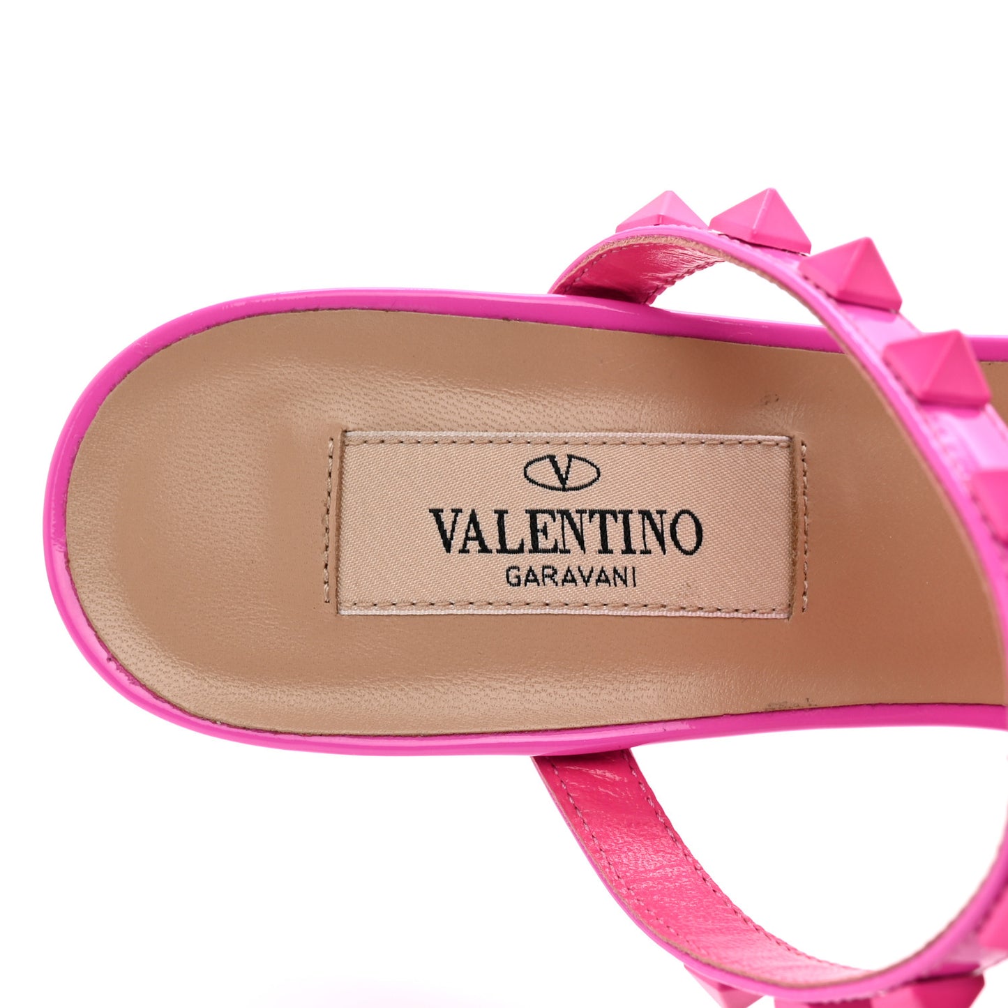 Patent Lacquered Monochrome Rockstud 60mm Caged Slide Sandals 37 Pink PP