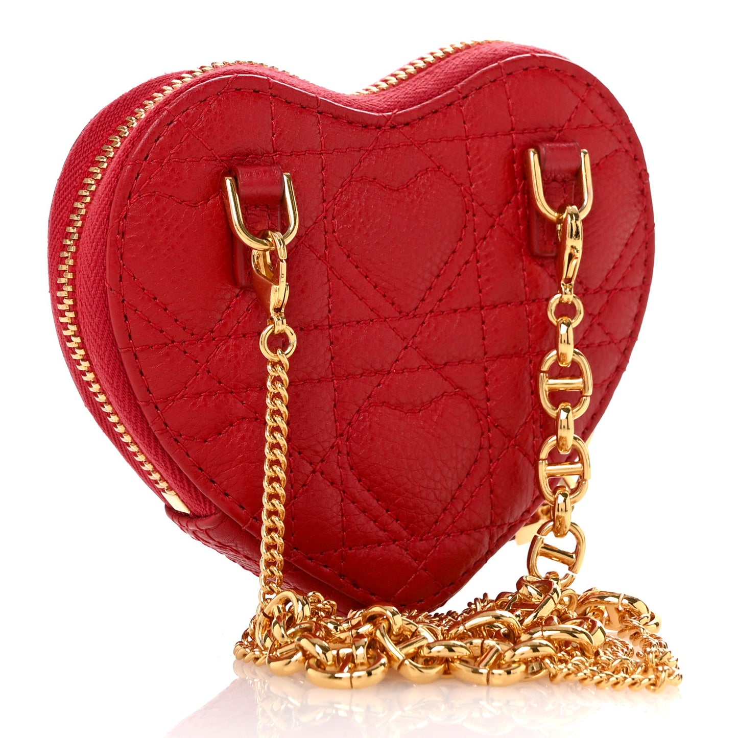 Calfskin Cannage Dioramour Caro Heart Pouch With Chain Bright Red