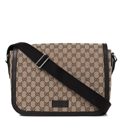 Gucci Monogram Large Flap Messenger Bag Beige Dark Brown 1 of 17